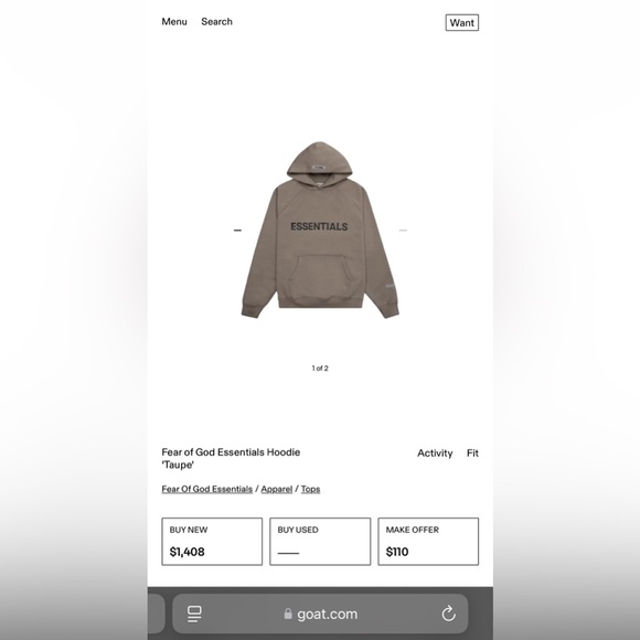 Desert Taupe Essentials FOG hoodie - Medium with tags/packaging - Picture 5 of 5